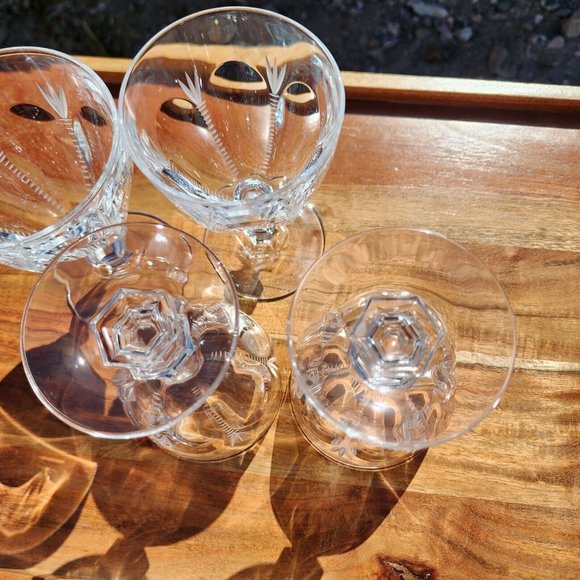 4 Panel Slashes Fan Cut to Clear Crystal Wine Goblets 5.5" - Picture 9 of 11